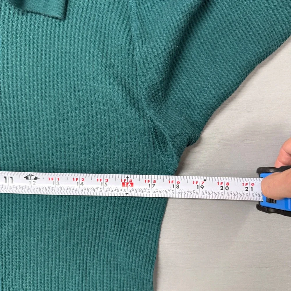 Vintage Greatland Thermal Henley Shirt Green‎ Waffle Knit Long Sleeve Large